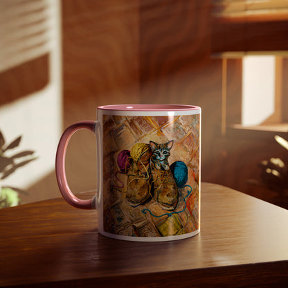 Van Gogh's Shoes (1888) - Kitten with yarns Fine Art Print Two-Tone Coffee Mugs, 11oz