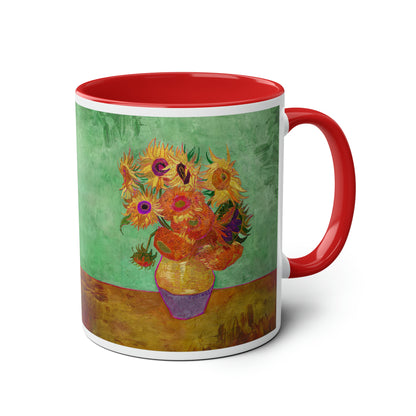 Van Gogh's Vase with Twelve Sunflowers (1888–1889) - Summer Fine Art Print Two-Tone Coffee Mugs, 11oz