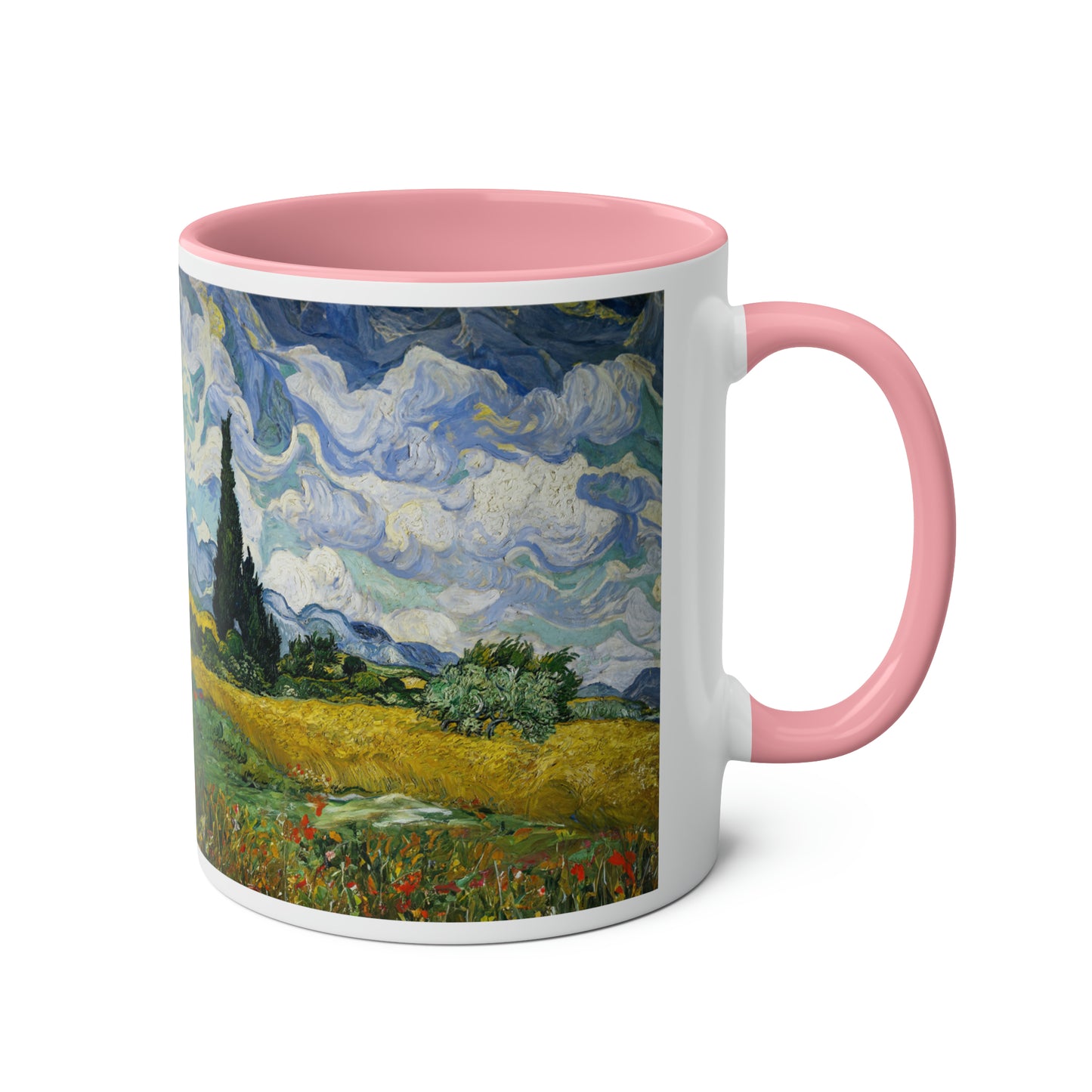 Van Gogh's Wheat Field with Cypresses (1889) - Original Fine Art Print Two-Tone Coffee Mugs, 11oz