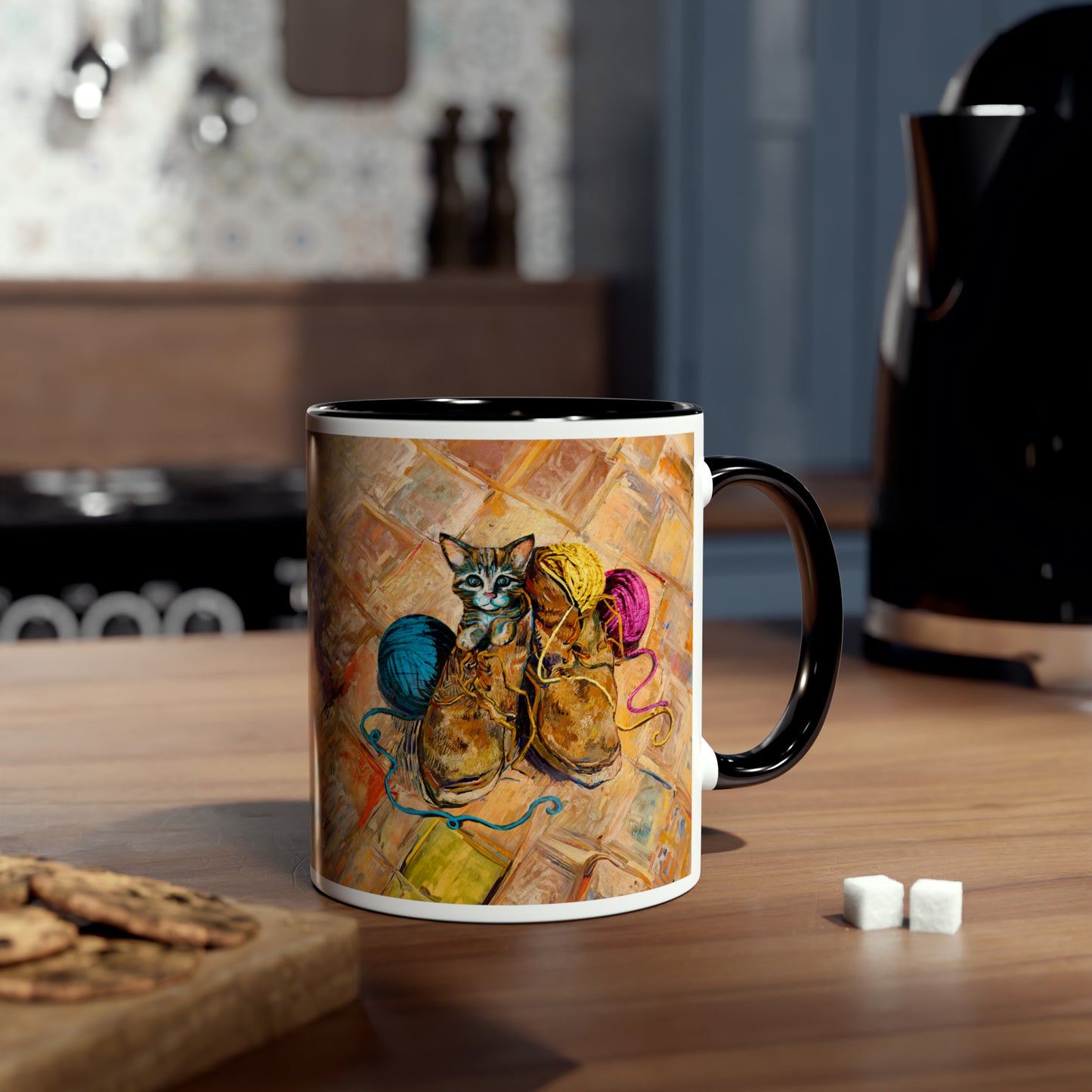 Van Gogh's Shoes (1888) - Kitten with yarns Fine Art Print Two-Tone Coffee Mugs, 11oz