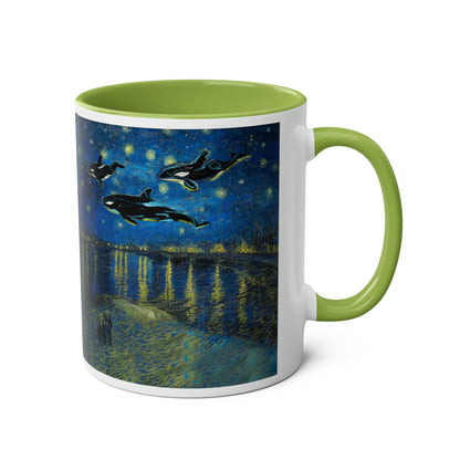 Van Gogh's Starry Night Over the Rhone (1888) - Dreams Fine Art Print Two-Tone Coffee Mugs, 11oz