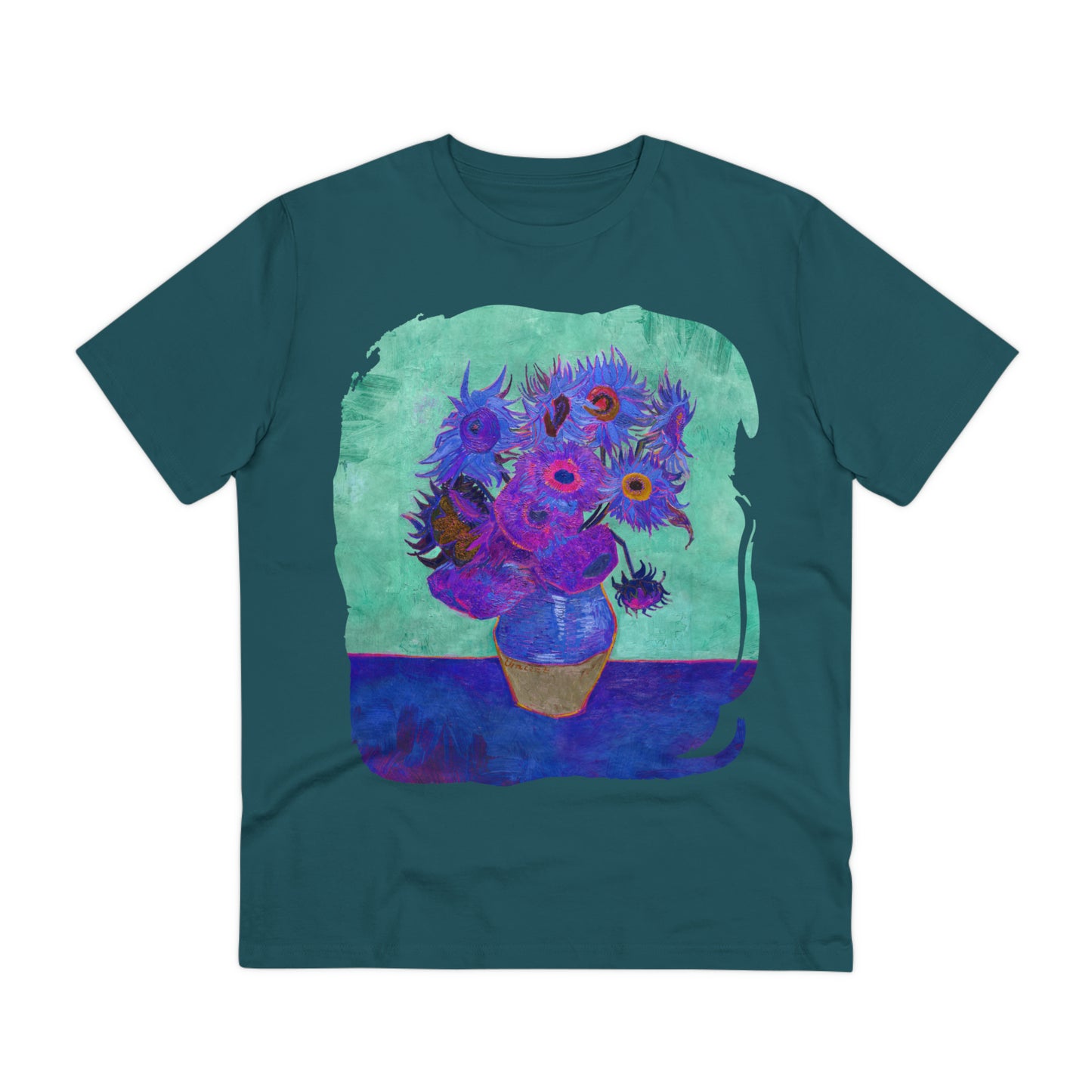 Van Gogh's Vase with Twelve Sunflowers (1888–1889) - Pop art purple Fine Art Print Organic Cotton T-Shirt Unisex