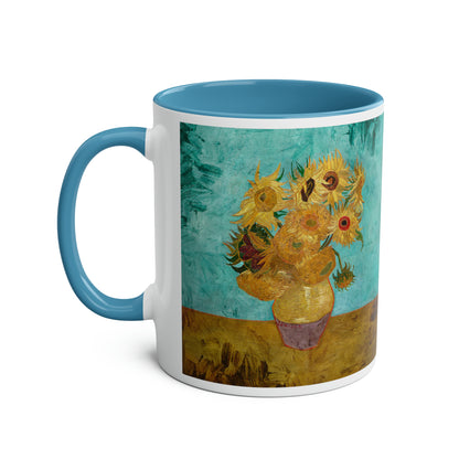 Van Gogh's Vase with Twelve Sunflowers (1888–1889) - Original Fine Art Print Two-Tone Coffee Mugs, 11oz