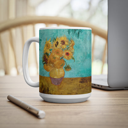 Van Gogh's Vase with Twelve Sunflowers (1888–1889) - Original Fine Art Print Ceramic Coffee Mugs, 11oz, 15oz