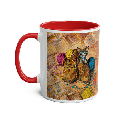 Van Gogh's Shoes (1888) - Kitten with yarns Fine Art Print Two-Tone Coffee Mugs, 11oz