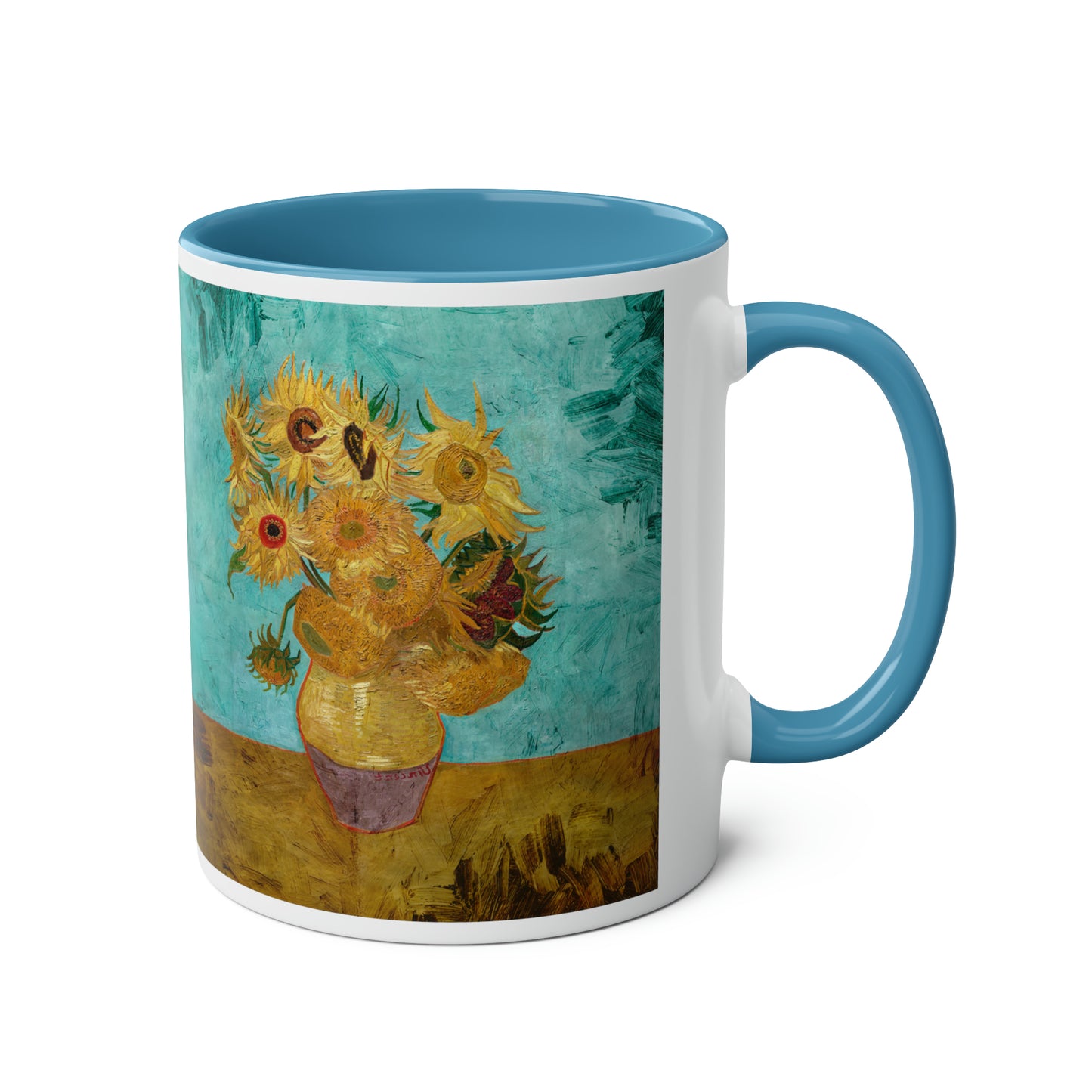 Van Gogh's Vase with Twelve Sunflowers (1888–1889) - Original Fine Art Print Two-Tone Coffee Mugs, 11oz