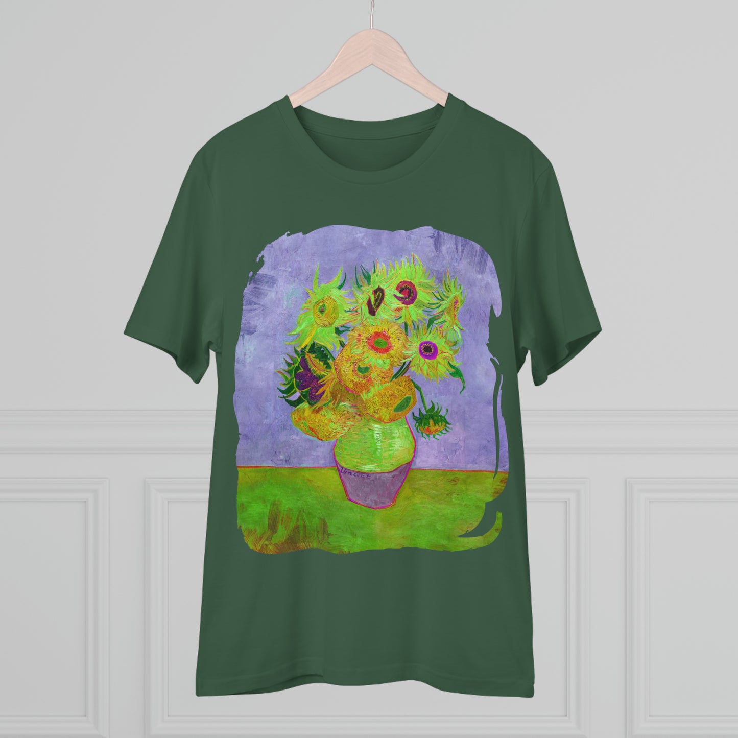 Van Gogh's Vase with Twelve Sunflowers (1888–1889) - Pop art green Fine Art Print Organic Cotton T-Shirt Unisex