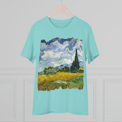 Van Gogh's Wheat Field with Cypresses (1889) - Original Fine Art Print Organic Cotton T-Shirt Unisex