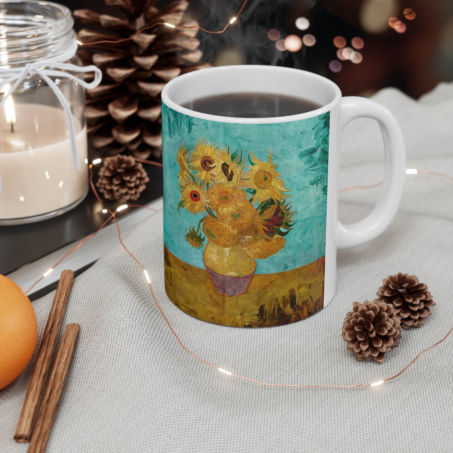 Van Gogh's Vase with Twelve Sunflowers (1888–1889) - Original Fine Art Print Ceramic Coffee Mugs, 11oz, 15oz