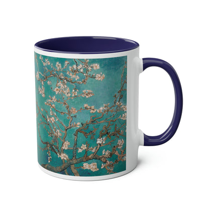 Van Gogh's Almond blossom (1890) - Turqoise Fine Art Print Two-Tone Coffee Mugs, 11oz