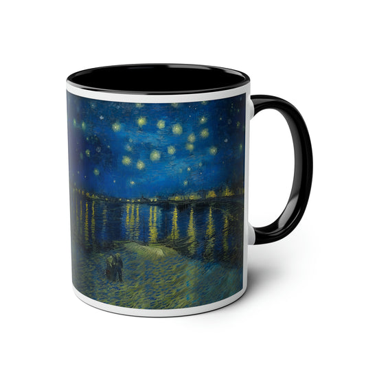 Van Gogh's Starry Night Over the Rhone (1888) - Original Fine Art Print Two-Tone Coffee Mugs, 11oz