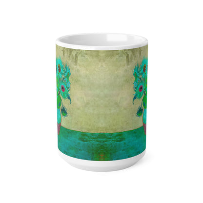 Van Gogh's Vase with Twelve Sunflowers (1888–1889) - Pop art turqoise Fine Art Print Ceramic Coffee Mugs, 11oz, 15oz