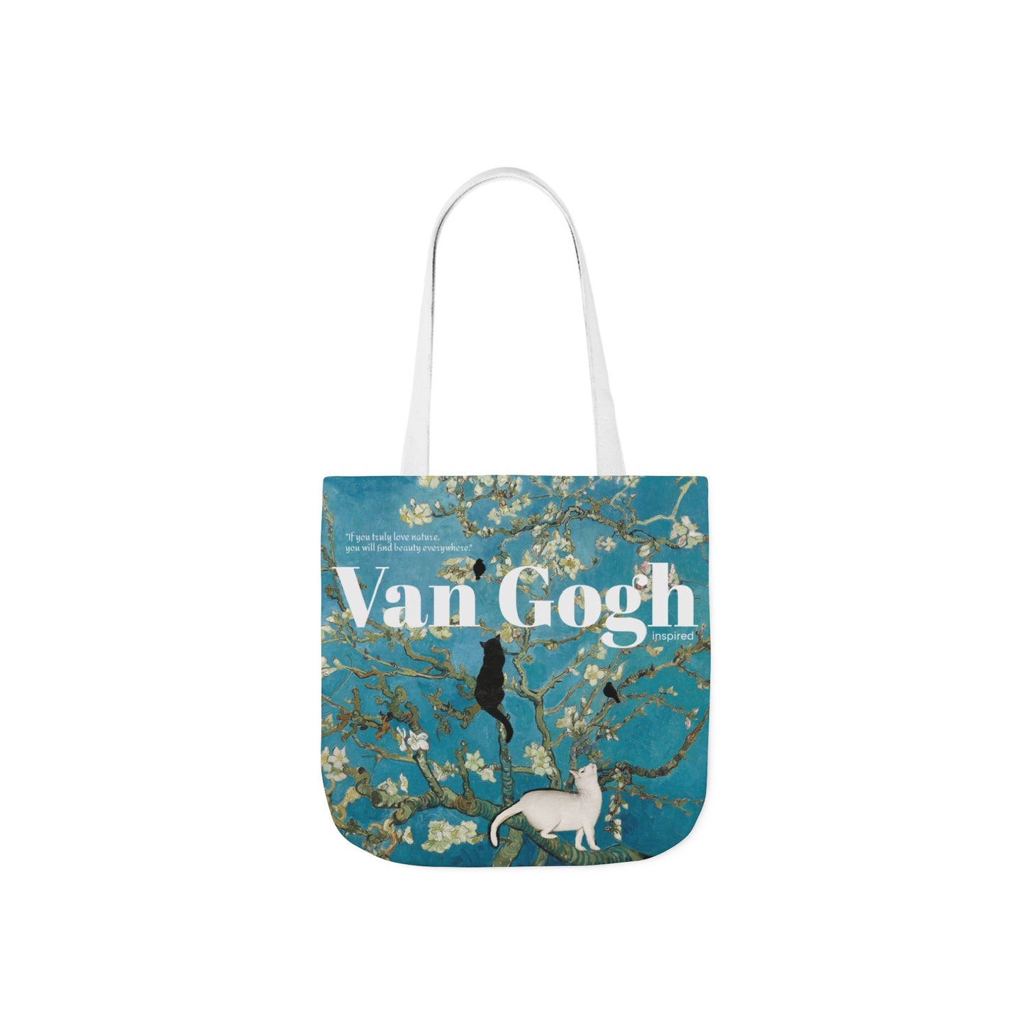 Vincent Vang Gogh Cherry Blossom - Cats - Canvas Tote Bag, 5-Color Straps