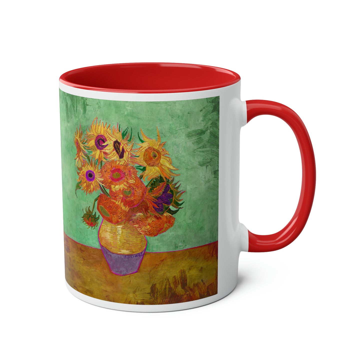 Van Gogh's Vase with Twelve Sunflowers (1888–1889) - Summer Fine Art Print Two-Tone Coffee Mugs, 11oz