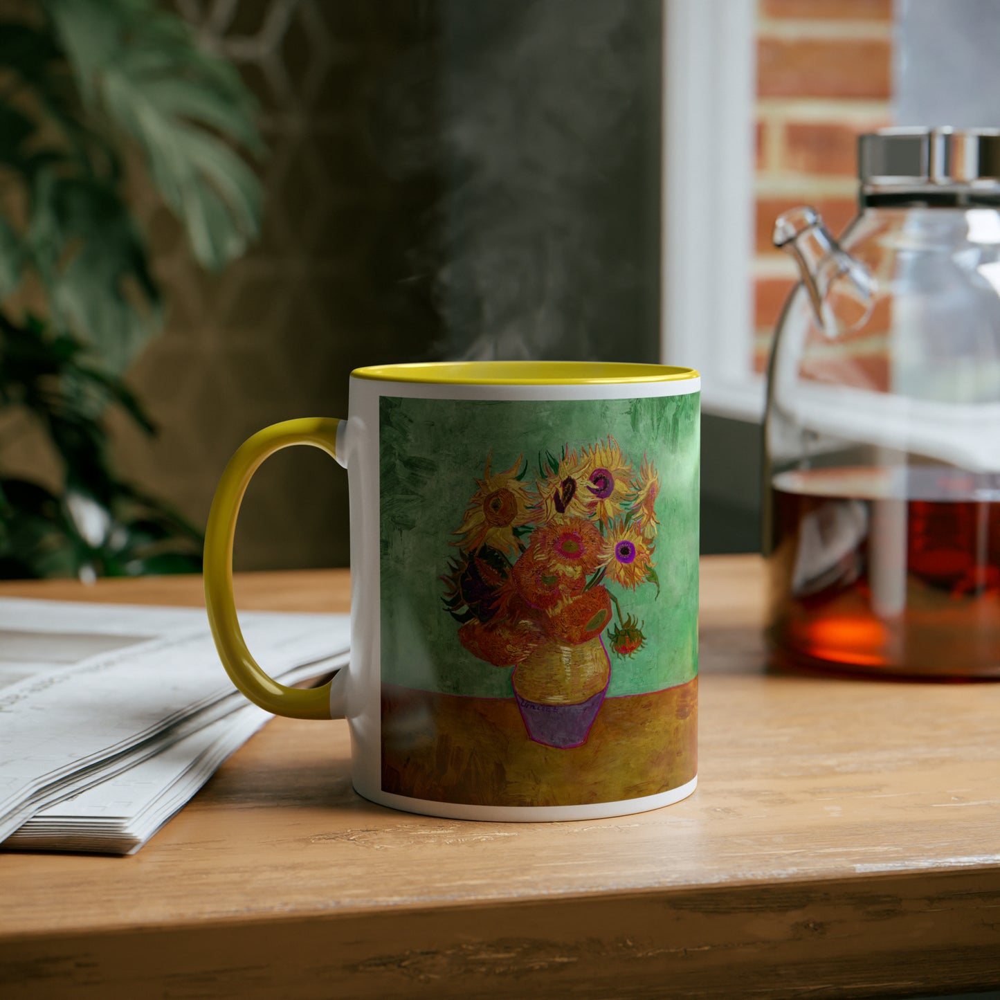 Van Gogh's Vase with Twelve Sunflowers (1888–1889) - Summer Fine Art Print Two-Tone Coffee Mugs, 11oz