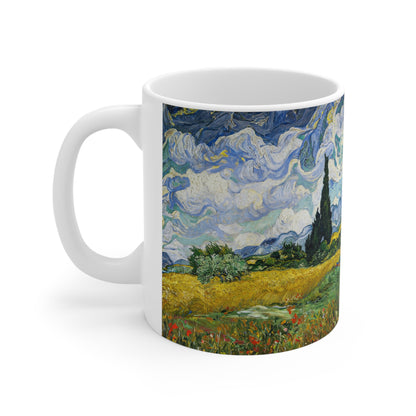 Van Gogh's Wheat Field with Cypresses (1889) - Original Fine Art Print Ceramic Coffee Cups, 11oz, 15oz