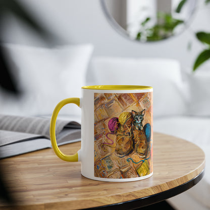 Van Gogh's Shoes (1888) - Kitten with yarns Fine Art Print Two-Tone Coffee Mugs, 11oz