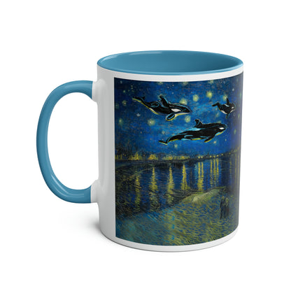 Van Gogh's Starry Night Over the Rhone (1888) - Dreams Fine Art Print Two-Tone Coffee Mugs, 11oz