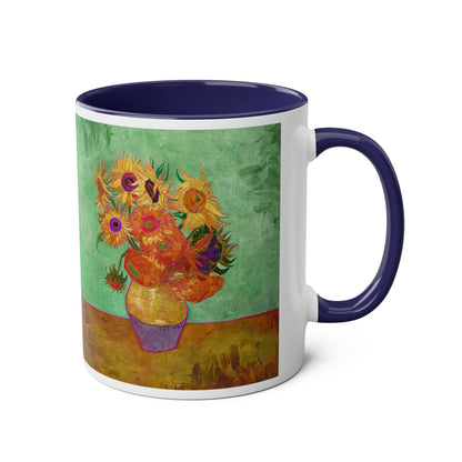 Van Gogh's Vase with Twelve Sunflowers (1888–1889) - Summer Fine Art Print Two-Tone Coffee Mugs, 11oz