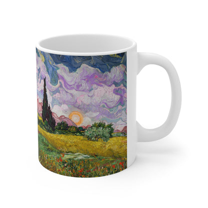 Van Gogh's Wheat Field with Cypresses (1889) - Sunset Fine Art Print Ceramic Coffee Mugs, 11oz, 15oz