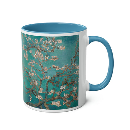 Van Gogh's Almond blossom (1890) - Turqoise Fine Art Print Two-Tone Coffee Mugs, 11oz