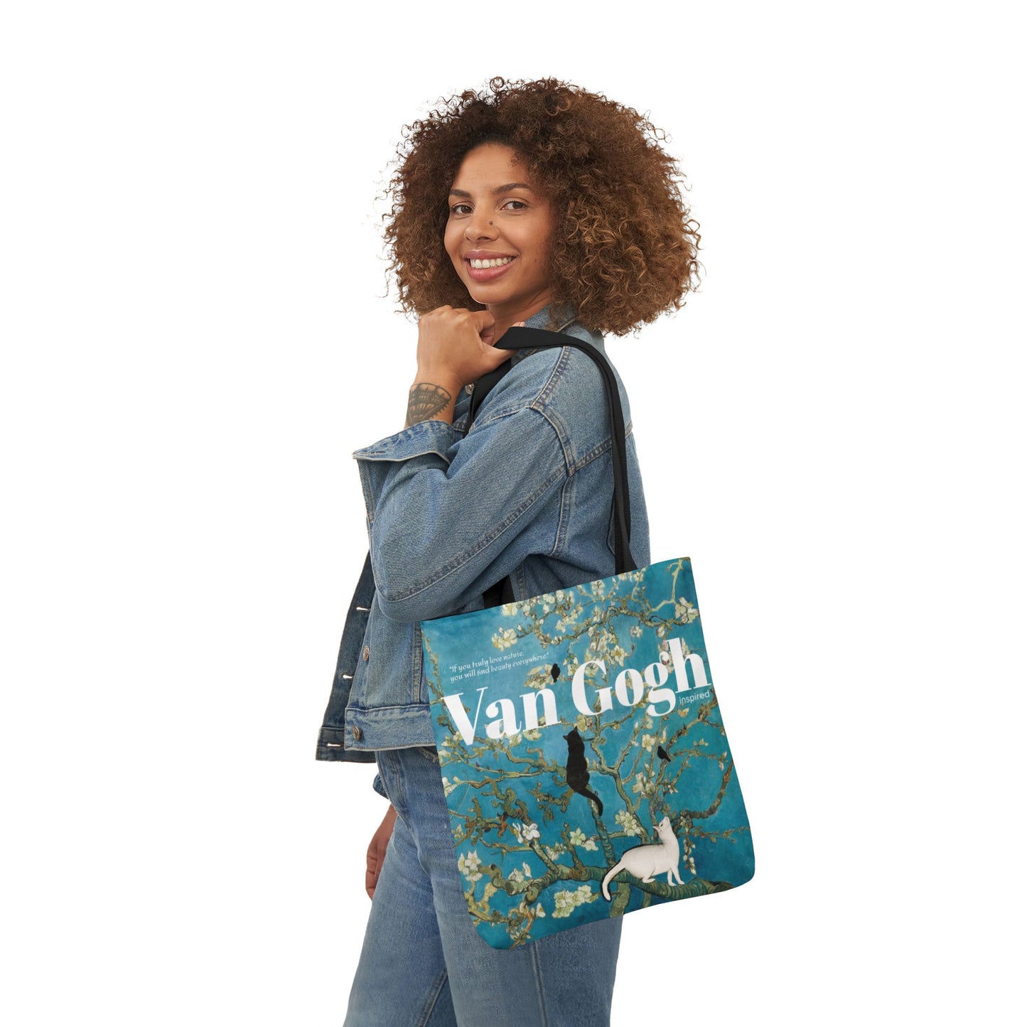 Vincent Vang Gogh Cherry Blossom - Cats - Canvas Tote Bag, 5-Color Straps