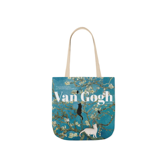 Vincent Vang Gogh Cherry Blossom - Cats - Canvas Tote Bag, 5-Color Straps