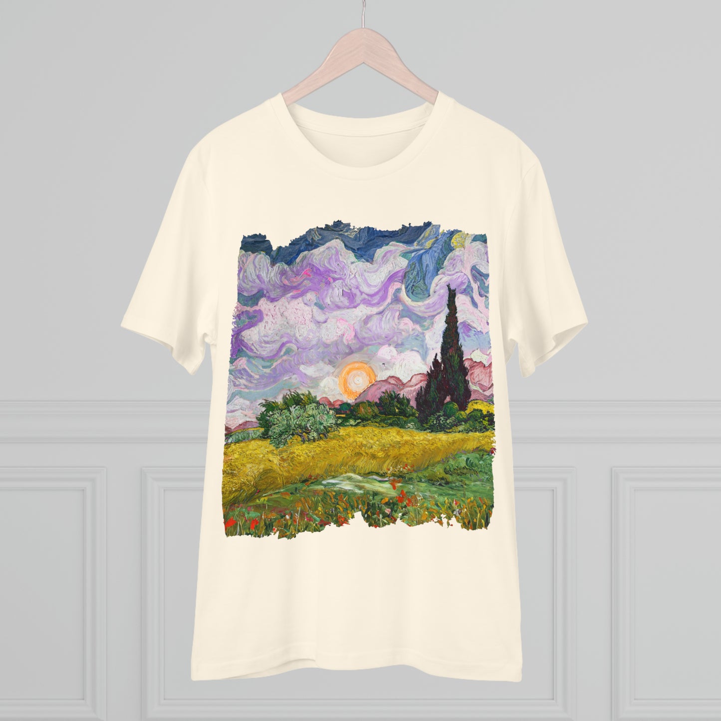 Van Gogh's Wheat Field with Cypresses (1889) - Sunset Fine Art Print Organic Cotton T-Shirt Unisex