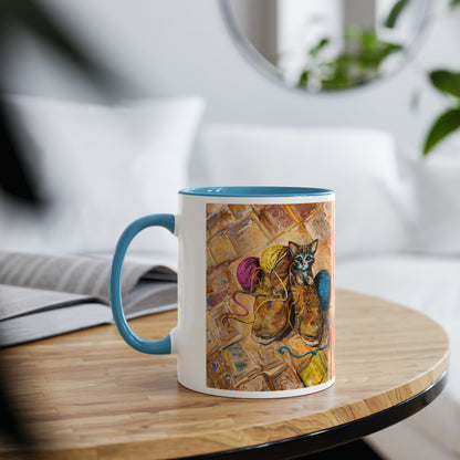 Van Gogh's Shoes (1888) - Kitten with yarns Fine Art Print Two-Tone Coffee Mugs, 11oz