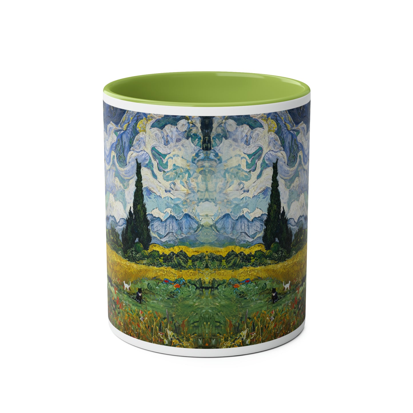 Van Gogh's Wheat Field with Cypresses (1889) - Birds Fine Art Print Two-Tone Coffee Mugs, 11oz