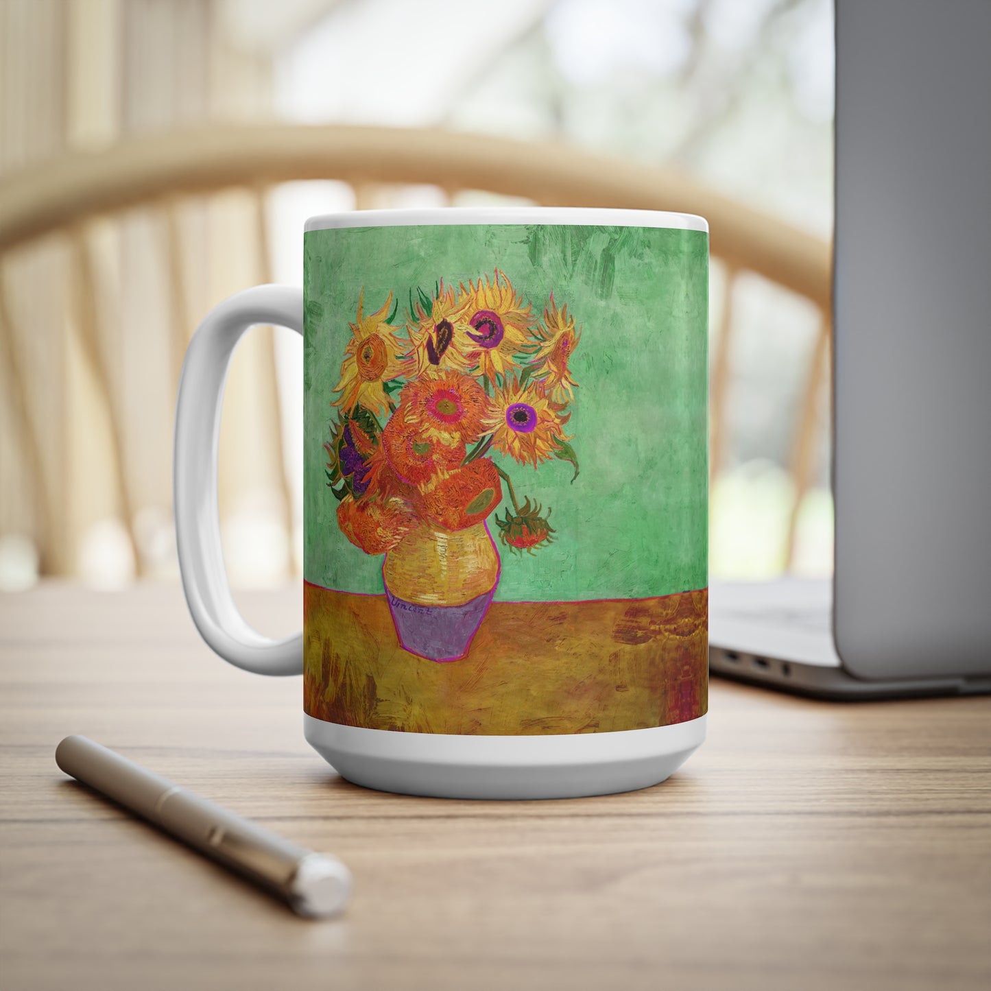 Van Gogh's Vase with Twelve Sunflowers (1888–1889) - Summer Fine Art Print Ceramic Coffee Mugs, 11oz, 15oz