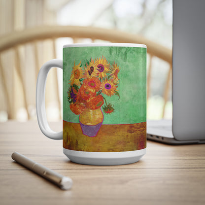 Van Gogh's Vase with Twelve Sunflowers (1888–1889) - Summer Fine Art Print Ceramic Coffee Mugs, 11oz, 15oz