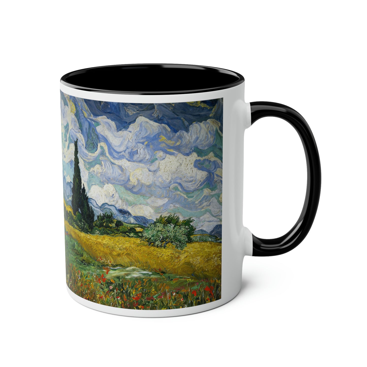 Van Gogh's Wheat Field with Cypresses (1889) - Original Fine Art Print Two-Tone Coffee Mugs, 11oz