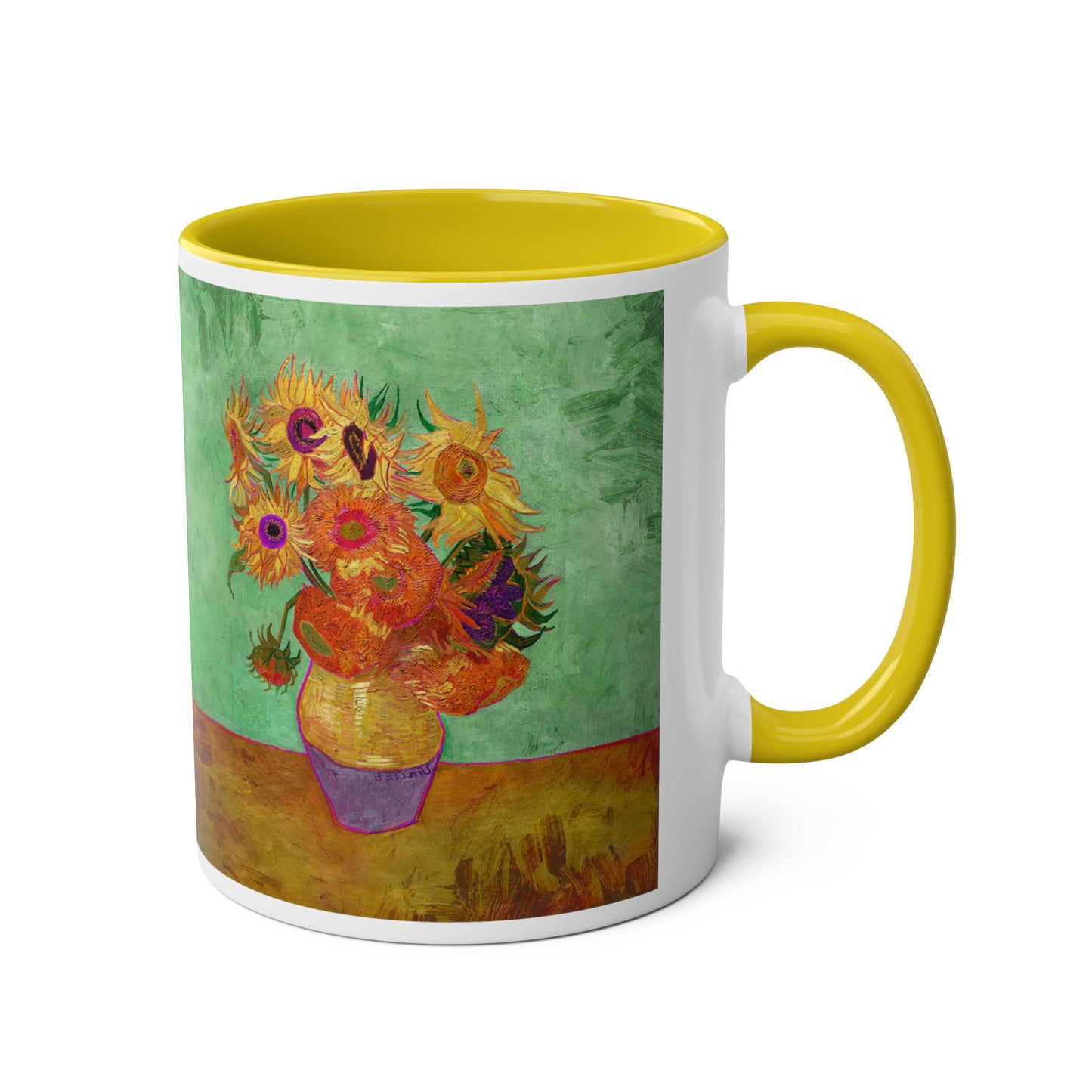 Van Gogh's Vase with Twelve Sunflowers (1888–1889) - Summer Fine Art Print Two-Tone Coffee Mugs, 11oz