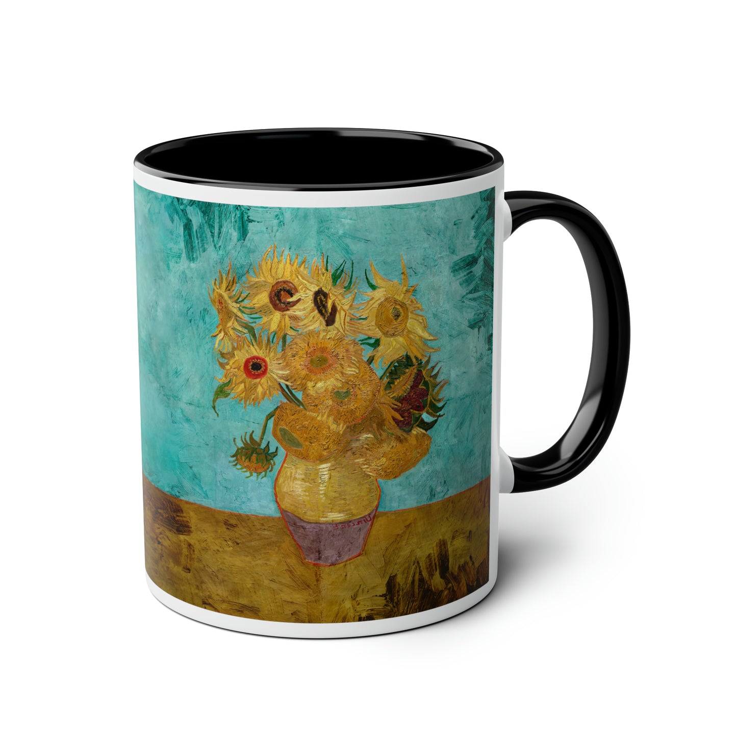 Van Gogh's Vase with Twelve Sunflowers (1888–1889) - Original Fine Art Print Two-Tone Coffee Mugs, 11oz