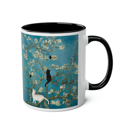 Van Gogh's Almond blossom (1890) - Cats Fine Art Print Two-Tone Coffee Mugs, 11oz