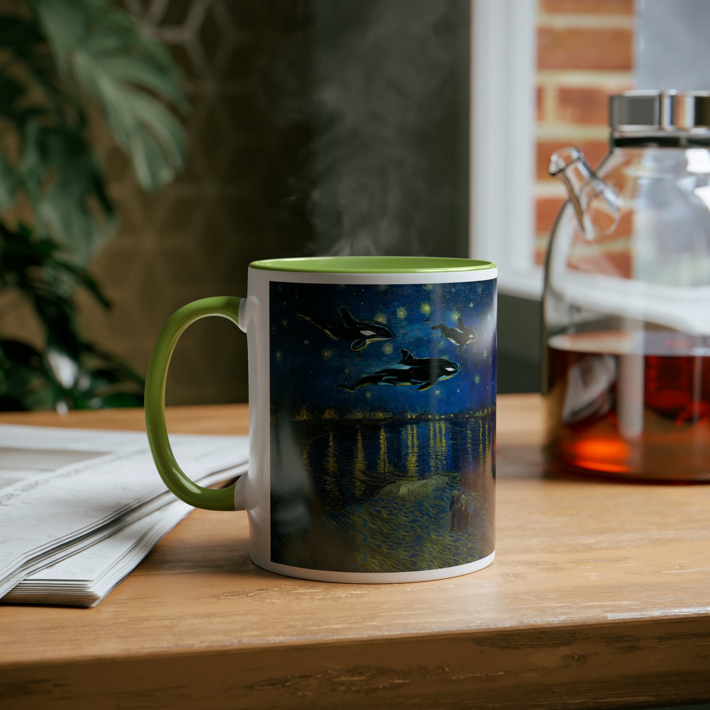 Van Gogh's Starry Night Over the Rhone (1888) - Dreams Fine Art Print Two-Tone Coffee Mugs, 11oz