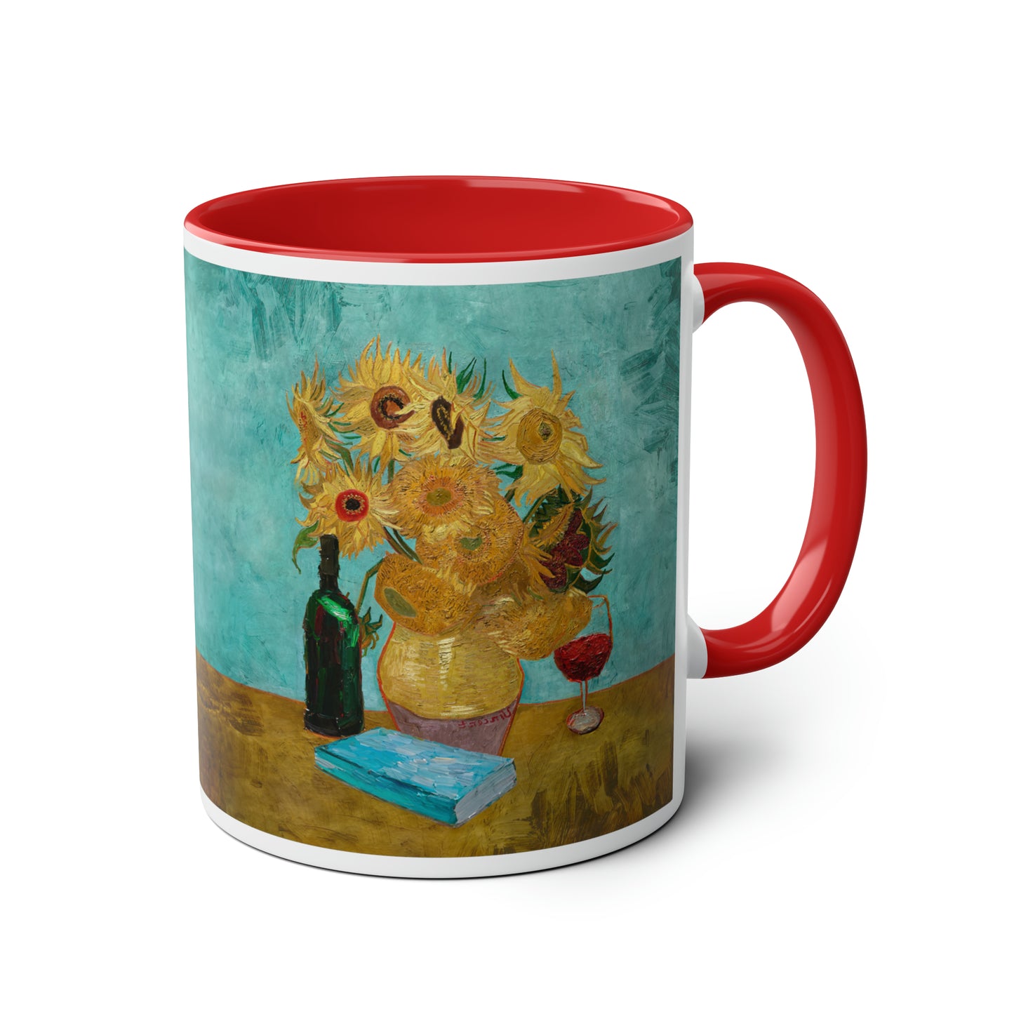 Van Gogh's Vase with Twelve Sunflowers (1888–1889) - Wine and book lover Fine Art Print Two-Tone Coffee Mugs, 11oz