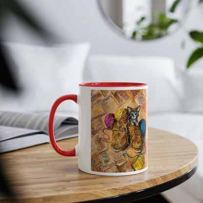 Van Gogh's Shoes (1888) - Kitten with yarns Fine Art Print Two-Tone Coffee Mugs, 11oz