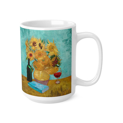 Van Gogh's Vase with Twelve Sunflowers (1888–1889) - Wine and book lover Fine Art Print Ceramic Coffee Mugs, 11oz, 15oz