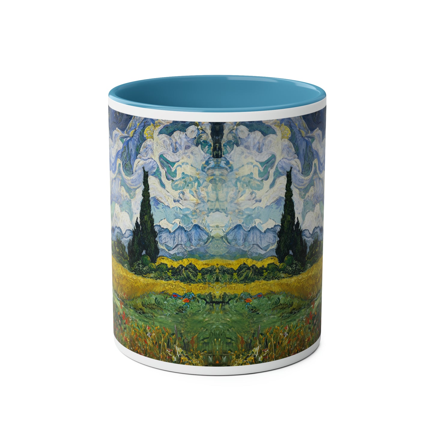 Van Gogh's Wheat Field with Cypresses (1889) - Original Fine Art Print Two-Tone Coffee Mugs, 11oz