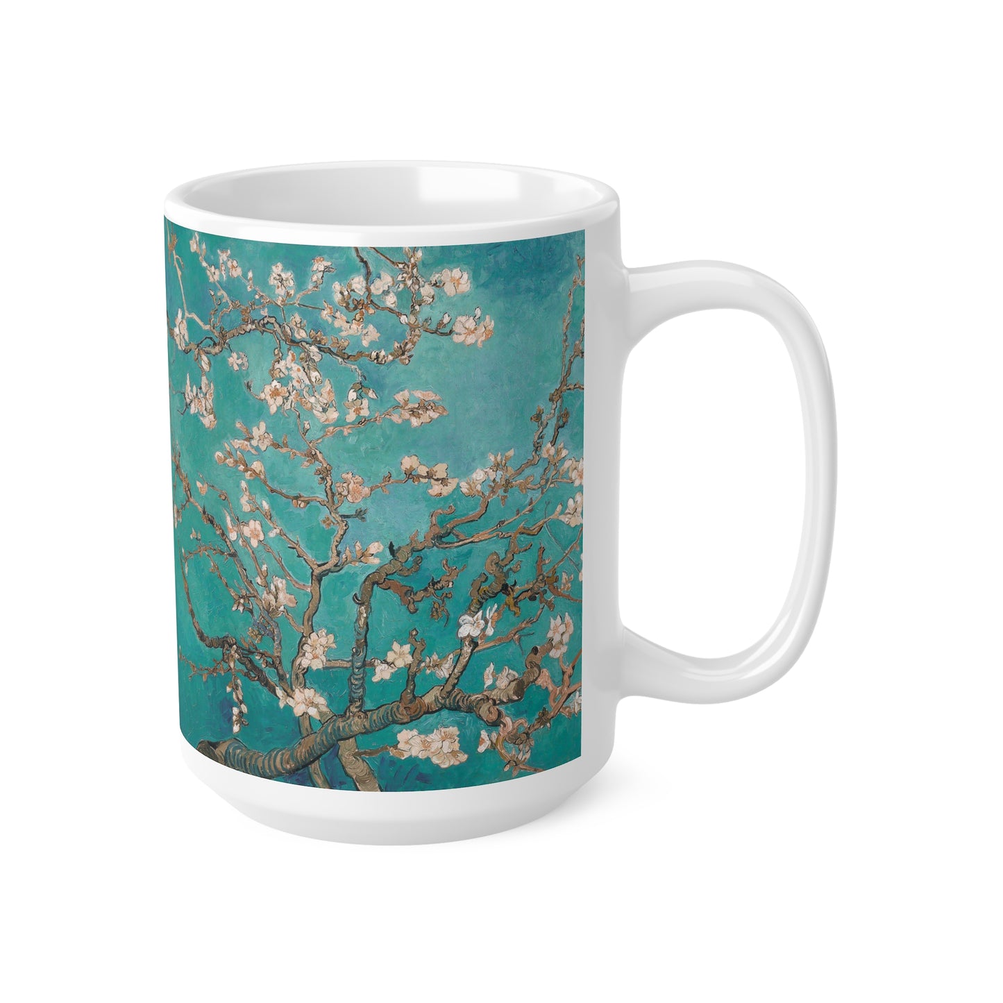 Van Gogh's Almond blossom (1890) - Turqoise Fine Art Print Ceramic Coffee Mugs, 11oz, 15oz