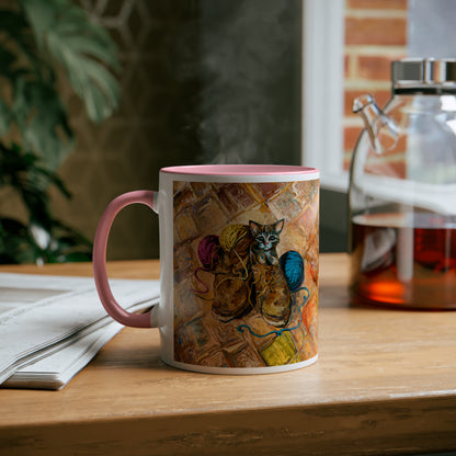 Van Gogh's Shoes (1888) - Kitten with yarns Fine Art Print Two-Tone Coffee Mugs, 11oz