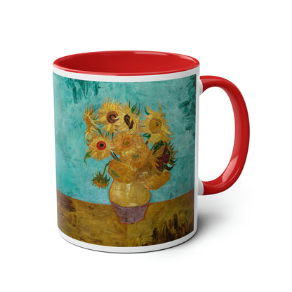 Van Gogh's Vase with Twelve Sunflowers (1888–1889) - Original Fine Art Print Two-Tone Coffee Mugs, 11oz