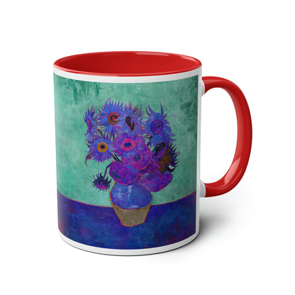 Van Gogh's Vase with Twelve Sunflowers (1888–1889) - Pop art purple Fine Art Print Two-Tone Coffee Mugs, 11oz