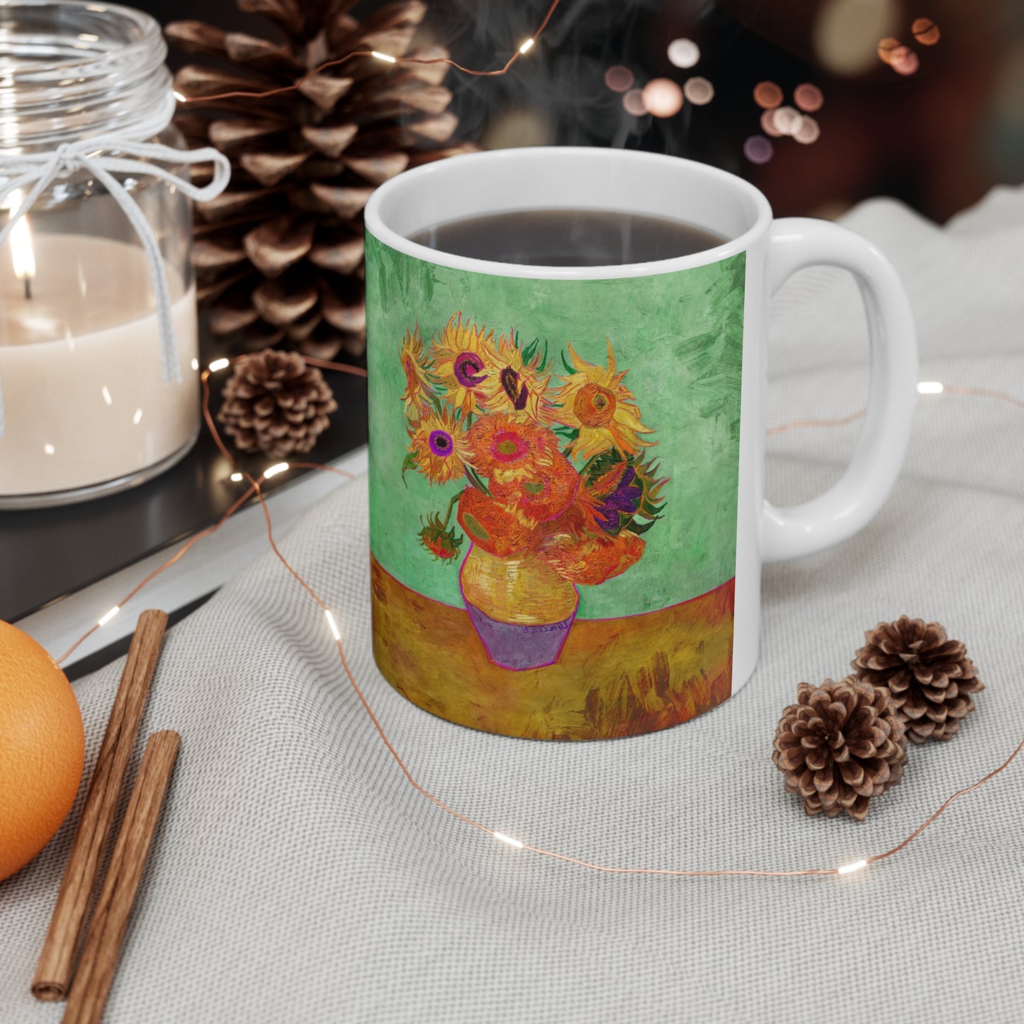 Van Gogh's Vase with Twelve Sunflowers (1888–1889) - Summer Fine Art Print Ceramic Coffee Mugs, 11oz, 15oz