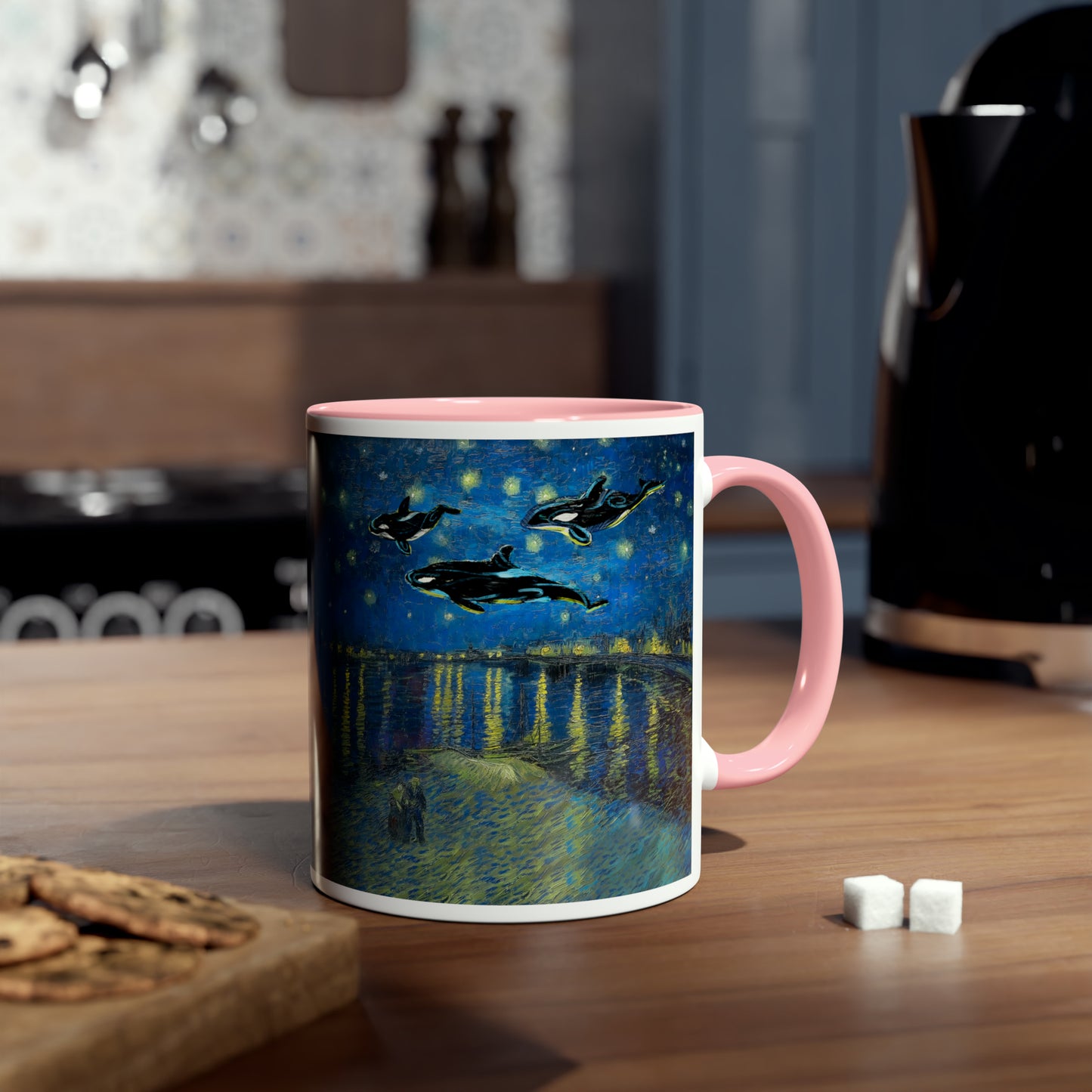 Van Gogh's Starry Night Over the Rhone (1888) - Dreams Fine Art Print Two-Tone Coffee Mugs, 11oz