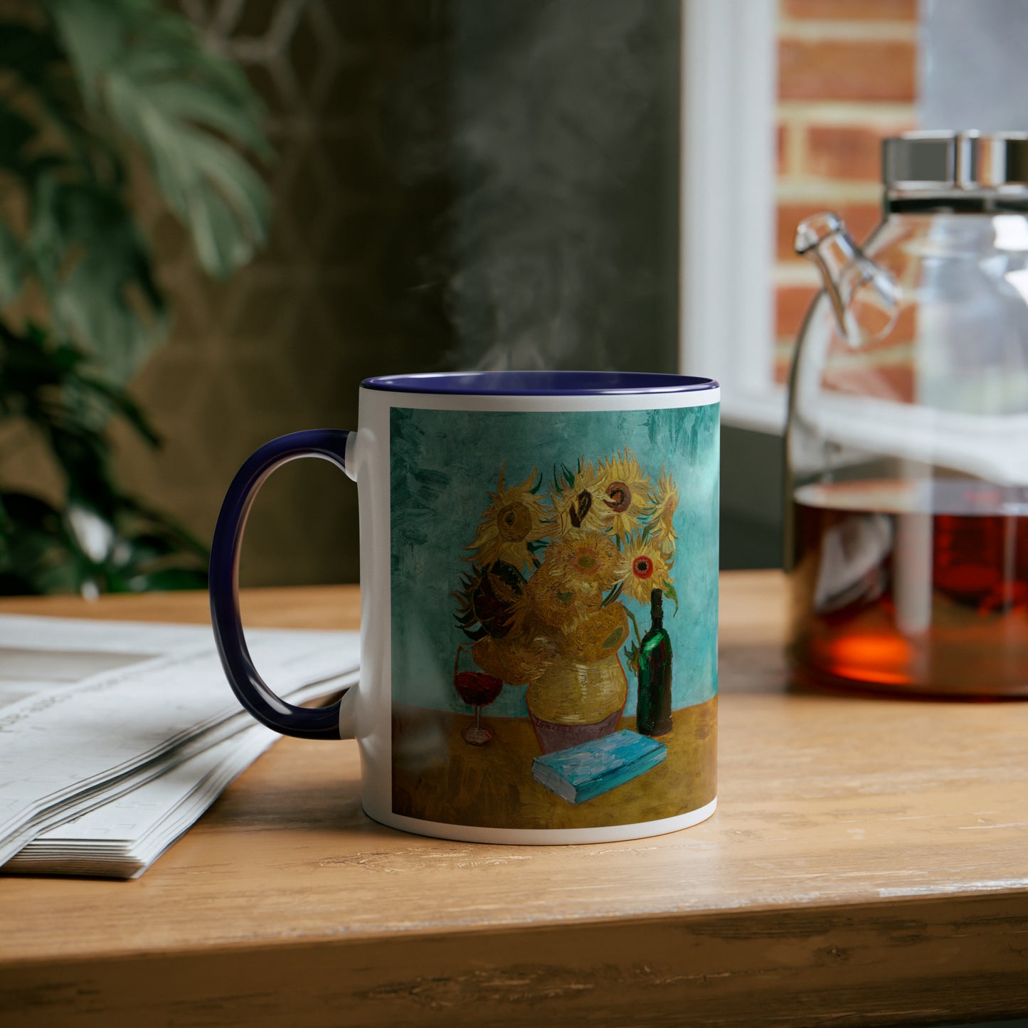 Van Gogh's Vase with Twelve Sunflowers (1888–1889) - Wine and book lover Fine Art Print Two-Tone Coffee Mugs, 11oz