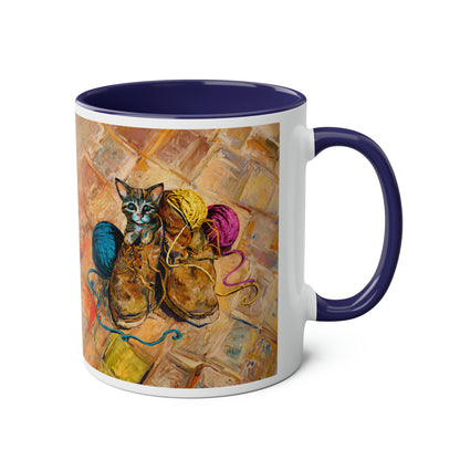 Van Gogh's Shoes (1888) - Kitten with yarns Fine Art Print Two-Tone Coffee Mugs, 11oz