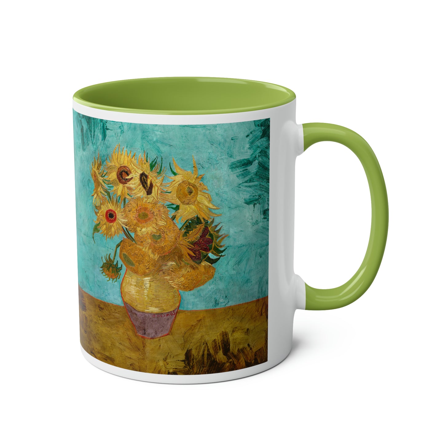 Van Gogh's Vase with Twelve Sunflowers (1888–1889) - Original Fine Art Print Two-Tone Coffee Mugs, 11oz